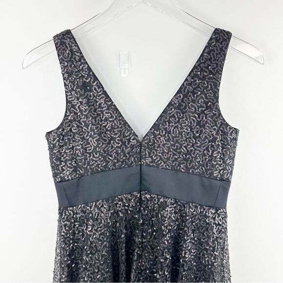 Carmen Marc Valvo Black Sequin Silk Cocktail Party‎ Dress Black Satin Bow Sz 6 - Picture 4 of 16